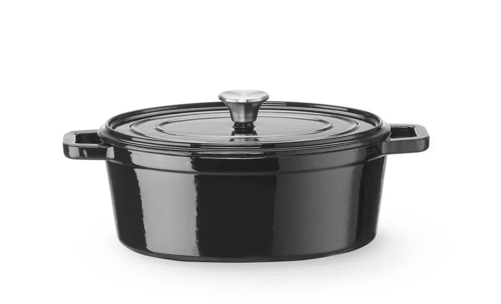 Gjutjärnsgryta emaljerad, HENDI, 4,4 l, svart, 365x290x(H)115 mm, oval